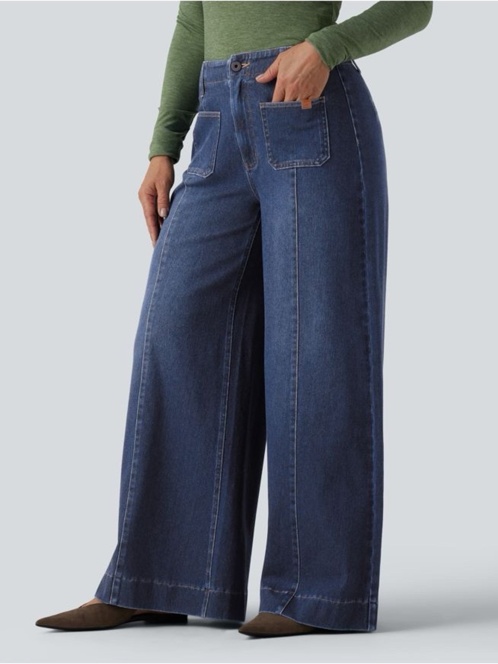 Halara Flex™ High Waisted Pockets Washed Casual Wide Leg Jeans - Picture 2 of 11